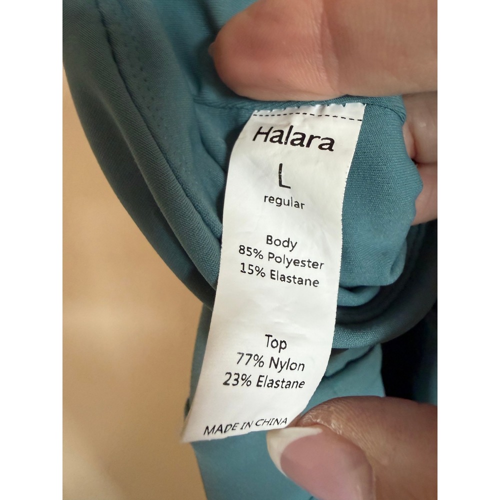 Halara Breeze Jumpsuit Size L Teal Blue Wide Leg Pockets Cross Back‎ Sleeveless - Picture 10 of 11